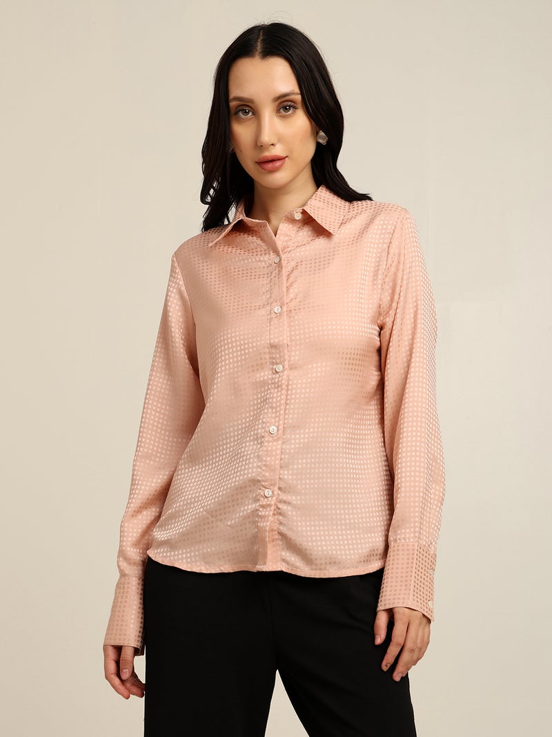 7OUNCE Peach Dobby Full Sleeve Shirt for Women - Image 1